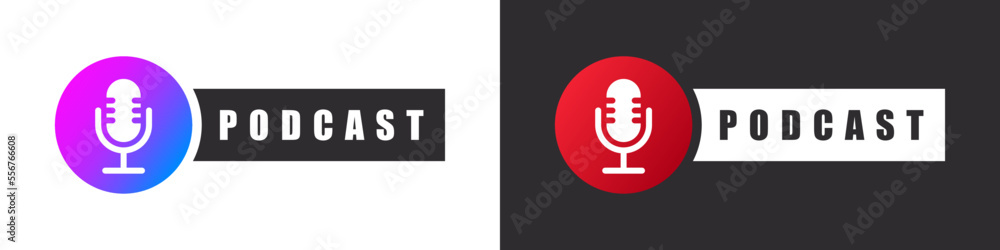 Podcast or Radio Logo. Podcast concept icon. Podcast microphone icons. Vector illustration Podcast or Radio Logo. Podcast concept icon. Podcast microphone icons. Vector illustration