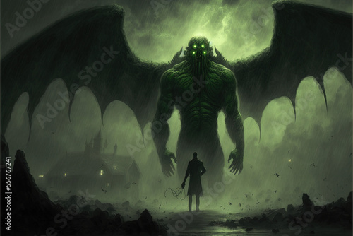 Scary Lovecraftian monster Cthulhu concept art illustration,  photo