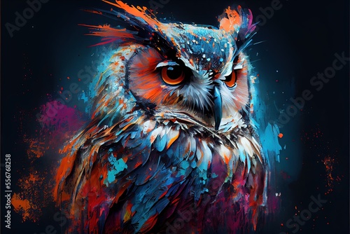 Abstract owl paint. AI generated art illustration.   © Дима Пучков