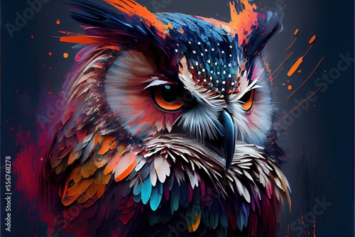 Abstract owl paint. AI generated art illustration.	
