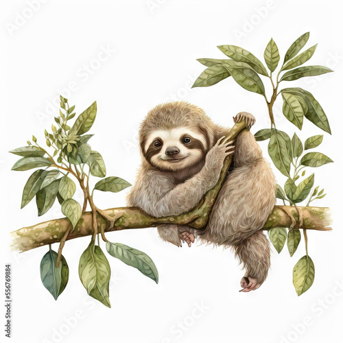 Canvas-taulu a sloth is sitting on a branch with leaves on it's back and its paws on the branch