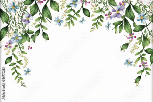 spring wild flowers border frame isolated on white 