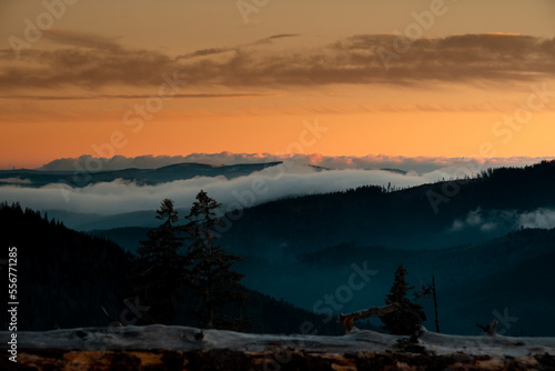 Cold winter sunset colors in Apuseni Mountains, Romania