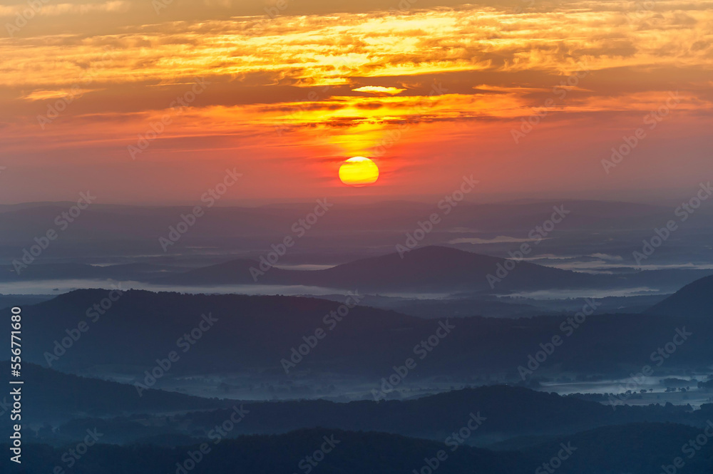 Sunrise viewed from Old Rag Mountain, Shenandoah National Park, Virginia. Sunrise viewed from Old Rag Mountain, Shenandoah National Park, Virginia.