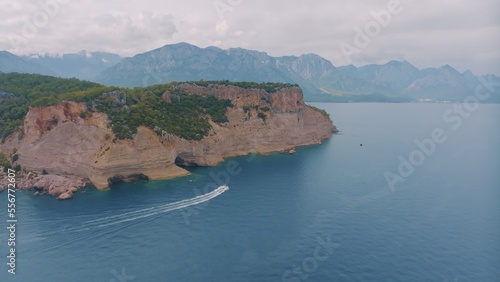 Beautiful seascape. Top view of beaches, rocky shore covered with green trees. Photography photo