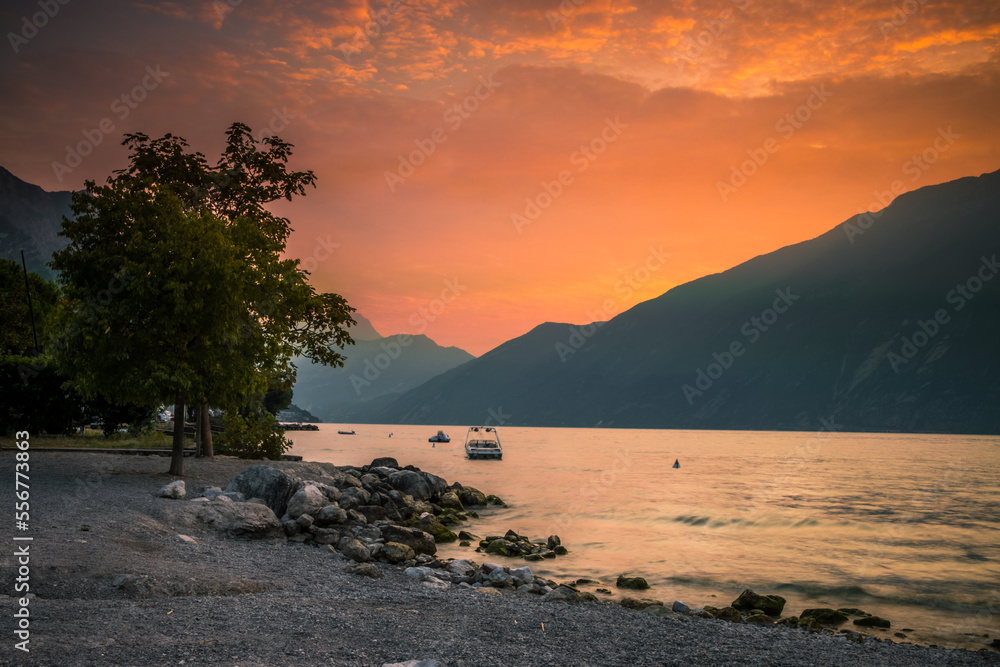 Colorful sky during sunrise over Lake Garda