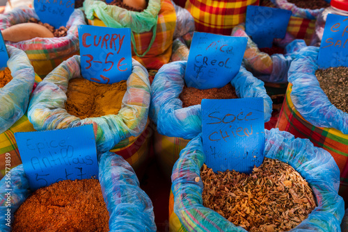 Spicery at a street market, Guadeloupe, French West Indies; Guadeloupe, France
