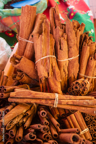 Bundles of cinnamon sticks in the French West Indies; Pointe-A-Pitre, Grande-Terre, Guadeloupe, France photo