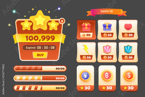 Game asset UI design cartoon element with elegant and colorful