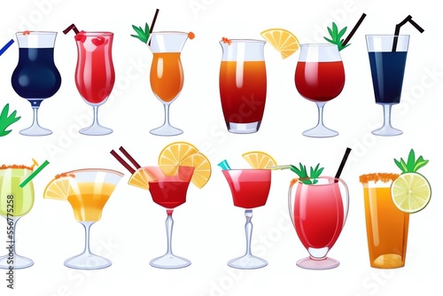 Fruchtige Cocktails in verschiedenen Farben - Generative AI