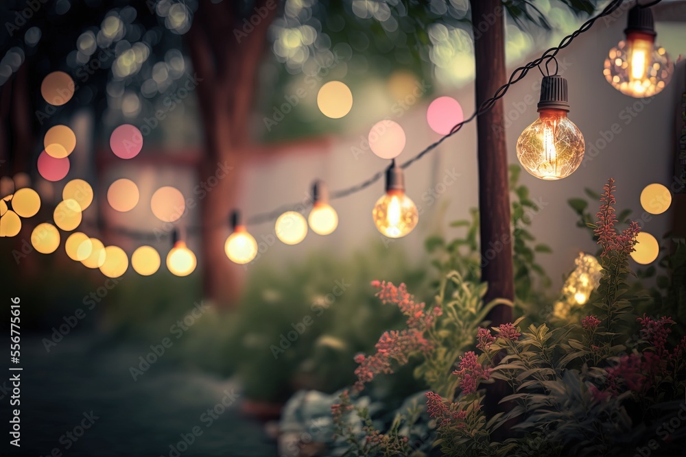 illustration abstract background of glitter glow fairy lights, string lights with bokeh with flower illustration abstract background of glitter glow fairy lights, string lights with bokeh with flower