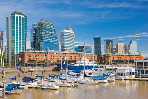 Office towers and historic harbour in the Puerto Madero district of Buenos Aires; Buenos Aires, Argentina photo