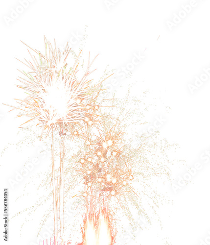 Isolated white and yellow gold firework explosions