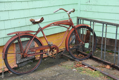 old bicycle in bike rack 
