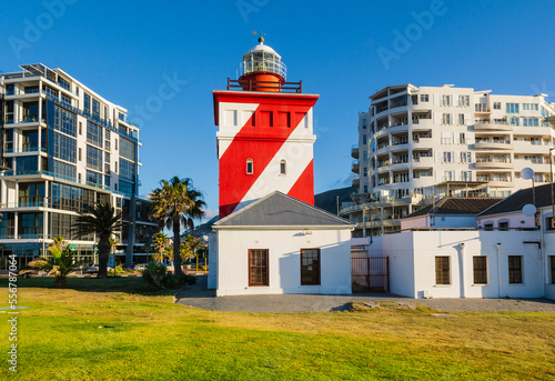 Sea Point Promenade and the Green Point Lighthouse in Cape Town; Sea Point, Cape Town, South Africa photo