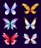 Fabulous creatures wings set. Different wings of fairy set. Vector cartoon set of wings pairs of magic and fantasy characters and animals isolated on white background