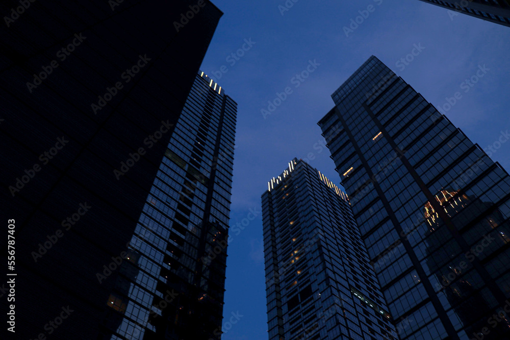 Obraz premium Night View of Tall City Buildings 