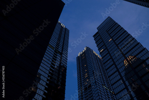 Night View of Tall City Buildings 