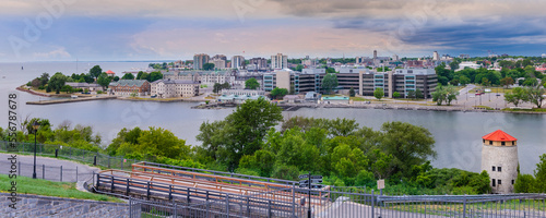 View of Kingston and watch tower of Fort Henry National Historic Site; Kingston, Ontario, Canada photo