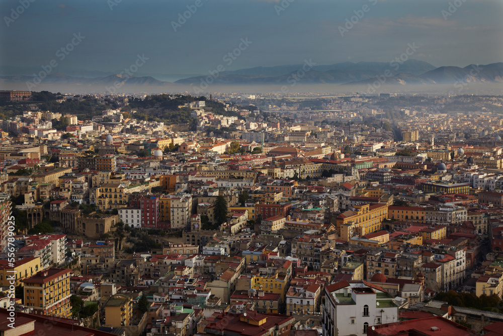 An early morning view of Naples, seen from Castel Sant'Elmo, Italy.; Naples, Italy. An early morning view of Naples, seen from Castel Sant'Elmo, Italy.; Naples, Italy.