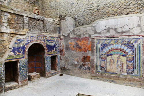 The remains of the public baths at Herculaneum, near Naples, Italy.; Herculaneum, Campania province, Italy. photo