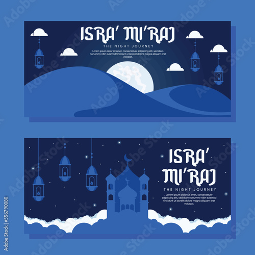 isra miraj horizontal banner illustration in flat design