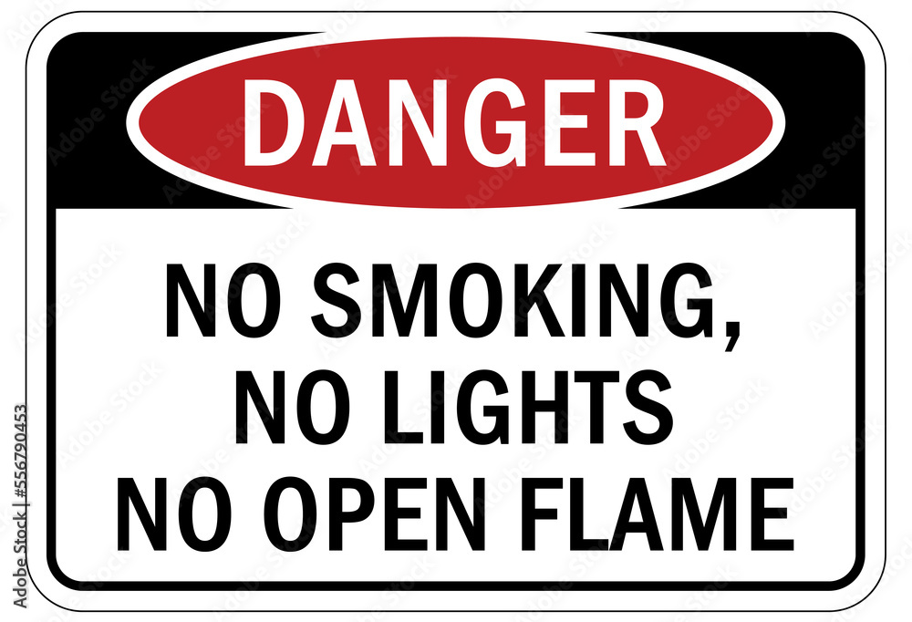 Fire hazard, flammable sign no smoking no matches no open flame Fire hazard, flammable sign no smoking no matches no open flame