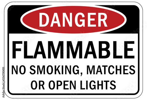 Fire hazard  flammable sign no smoking no matches no open flame