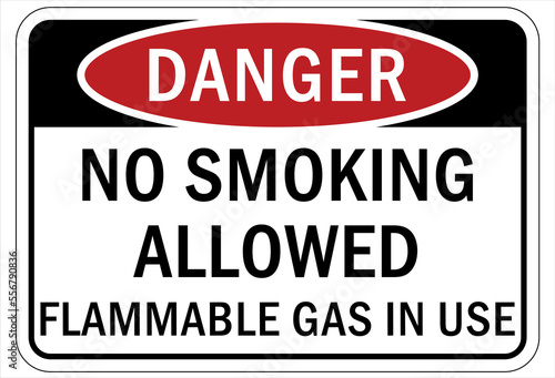 Fire hazard  flammable gas sign and labels no smoking allowed flammable gas in use 