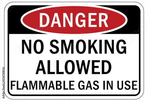 Fire hazard, flammable gas sign and labels no smoking allowed flammable gas in use 