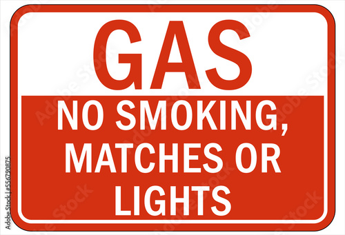 Fire hazard  flammable gas sign and labels no smoking matches or lights