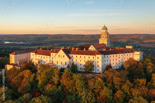 Aerial view about the Benedictine Archabbey of Pannonhalma. This is the second largest territorial abbey in the world. photo