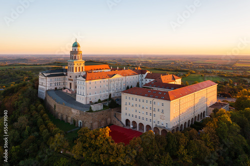 Aerial view about the Benedictine Archabbey of Pannonhalma. This is the second largest territorial abbey in the world. photo