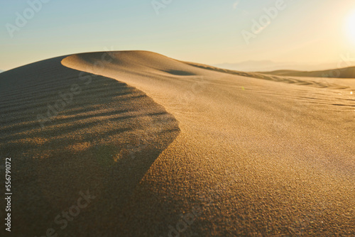 Rippled sand dunes in sunset light, Ebro River Delta; Catalonia, Spain