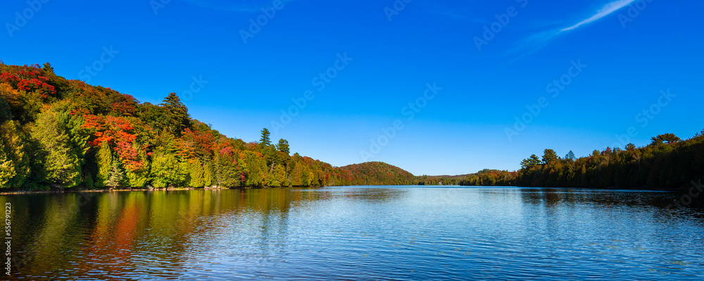 Lake Tamaracouta and autumn colours in the Laurentides of Quebec; Quebec, Canada Lake Tamaracouta and autumn colours in the Laurentides of Quebec; Quebec, Canada
