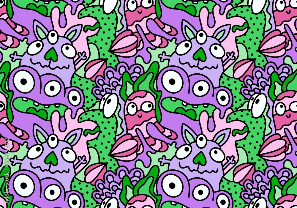 Cartoon doodle monsters seamless aliens and animals pattern for wrapping paper and fabrics and kids clothes Cartoon doodle monsters seamless aliens and animals pattern for wrapping paper and fabrics and kids clothes