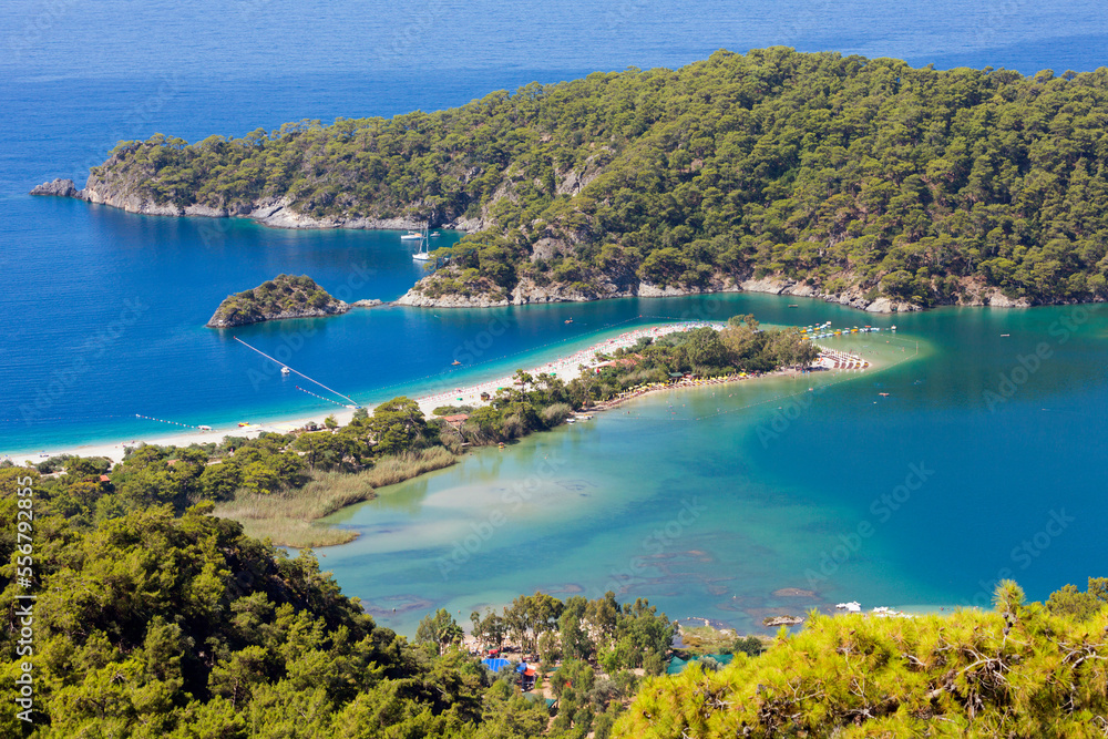 Aerial view of Oludeniz (Olu Deniz), a beach resort on the Turquoise Coast, known as the Dead Sea and the Blue Lagoon; Mugla Province, Turkey Aerial view of Oludeniz (Olu Deniz), a beach resort on the Turquoise Coast, known as the Dead Sea and the Blue Lagoon; Mugla Province, Turkey
