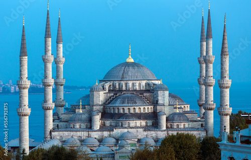 The Sultan Ahmet or Sultanahmet Mosque, also known as the Blue Mosque.  The mosque is part of the Historic Areas of Istanbul which are a UNESCO World Heritage Site; Istanbul, Istanbul Province, Turkey photo