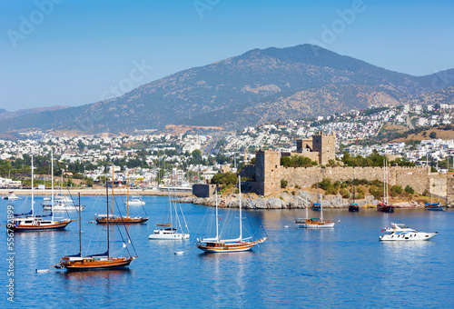 View across Bodrum harbour to the Castle of St. Peter. Bodrum is the ancient Halicarnassus; Bodrum, Mugla Province, Turkey photo