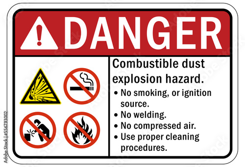 Explosive material combustible dust sign and labels explosion hazard