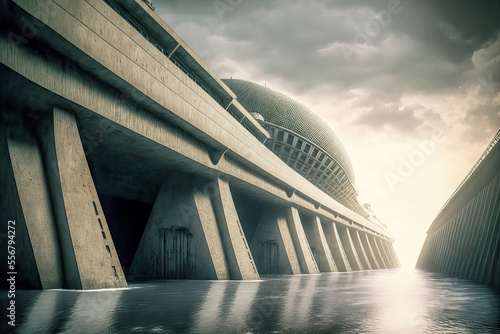 Wallpaper Mural Architektonische Kolosalbauwerke Wellenkraftwerk Tsunami Wall Schutzwall Gigantische Haltesysteme Kraftwerk Alternative Generative AI Digital Art Background Hintergrund Illustration Brainstorming Torontodigital.ca