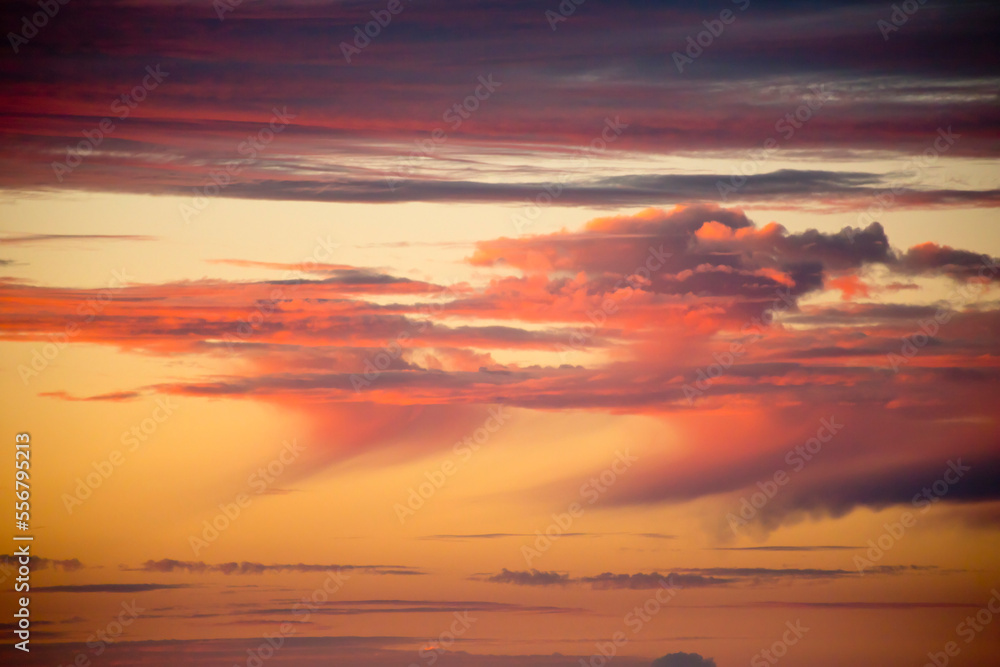Dramatic sunset cloudscape, above the horizon as viewed from Haleakala National Park; Maui, Hawaii, United States of America Dramatic sunset cloudscape, above the horizon as viewed from Haleakala National Park; Maui, Hawaii, United States of America