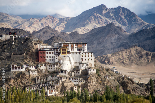 Thikse Monastery in a mountainous region in India; Ladakh, Jammu and Kashmir, India photo