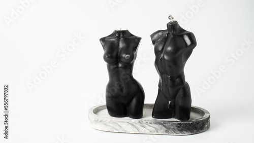 Man and woman body shape candle. Torso candle. Handmade black torso wax candle. Couple candle
