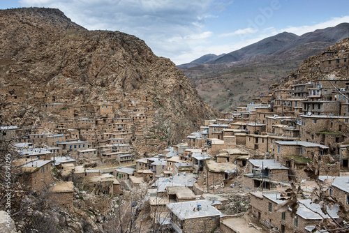 View through the ancient, mountainside village of Palangan in the Zagros Mountains; Kermanshah, Iran photo