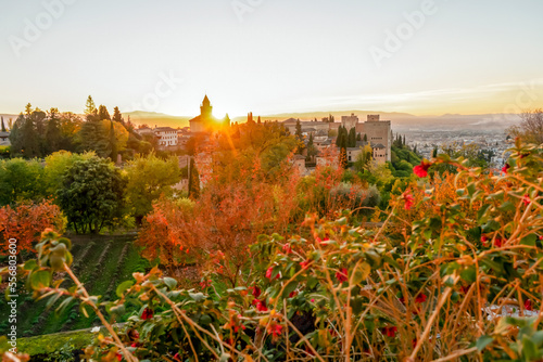 Sunset over ancieat arabic Alhambra in Granada, Spain on November 26, 2022
 photo