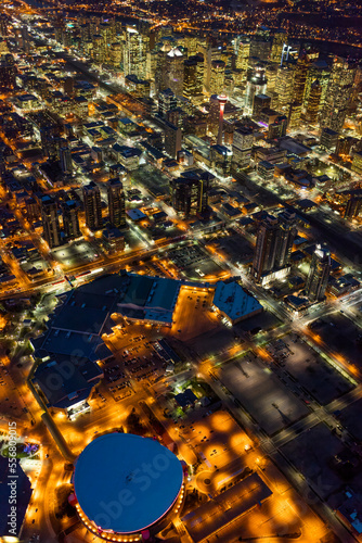 Aerial evening view of downtown Calgary, Alberta, Canada; Calgary, Alberta, Canada photo