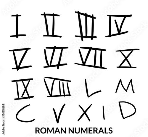 Roman numeral symbols collection in hand drawn style, math, school, learning, ancient numerals