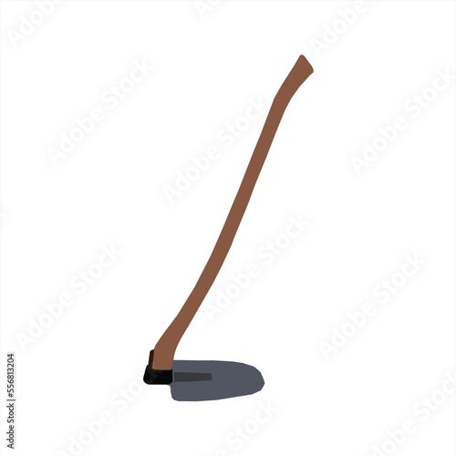 Hoe vector or Pacul or shovel or rake. illustration of traditional Javanese Garden Tool made of iron with a long wooden handle for shape soil and harvest root crops. Suitable for many design purposes.