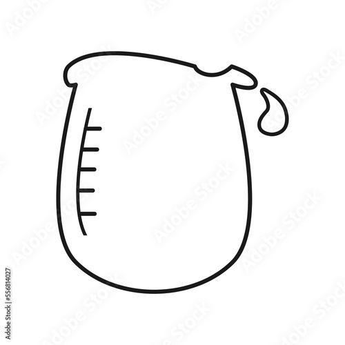 Big laboratory glass beaker outline icon, measuring cup with water drop, vector illustration in trendy design style, isolated on white background. Perfect editable graphic resources for many purposes.